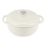Amazon Basics Enameled Cast Iron Dutch Oven Pot with Lid, Round, Dual Handles, Heavy-Duty, Oven Safe for Stews, Roasting, Baking, 6-Quart, White