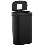 BestOffice | 13 Gallon Plastic Trash Can with Lid | Dark Black | Automatic Touchless Garbage Can | Odor Control | Modern Oval Design | Easy to Clean | Fits Any Kitchen, Bathroom, Office or Home