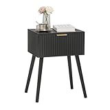 Black Nightstand, Small End Tables Living Room, Accent Bedside Table with Fluted Drawer for Bedroom and Small Space, Black