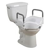 Drive Medical 2-in-1 Raised Toilet Seat with Removable Padded Arms - Elevated Bathroom Safety Support - Secure Locking Attachment - Easy Height Assistance - Durable Plastic Construction