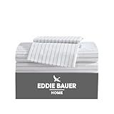 Eddie Bauer - King Sheets, Cotton Percale Bedding Set, Crisp & Cool Home Decor (Essential Stripe White, King)
