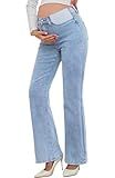 PACBREEZE Women's Maternity Flare Jeans Mid-Rise Stretchy Bell Bootcut Jeans Denim Pregnancy Pants, S-XXL (Light Blue, Medium)