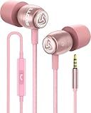 LUDOS Clamor Wired Earbuds in-Ear Headphones, 5 Years Warranty, Earphones with Microphone, Noise Isolating Ear Buds, Memory Foam for iPhone, Samsung, School Students, Kids, Women, Small Ears - Pink
