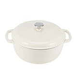 Amazon Basics Enameled Cast Iron Dutch Oven Pot with Lid, Round, Dual Handles, Heavy-Duty, Oven Safe for Stews, Roasting, Baking, 7.3-Quart, White