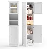 Gizoon 67.1" Tall Bathroom Storage Cabinet with Adjustable Shelves, Narrow Tall Linen Tower with Open Shelves, Two-Way Doors Freestanding Cabinet with Anti-Tip, for Home, Kitchen, Living Room, White