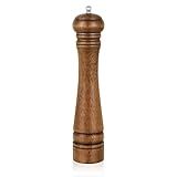 1Pack Wood Pepper Grinder, XWXO 10 Inch Salt Mill Pepper Grinder, Pepper Mill, Salt Shakers with Adjustable Ceramic Rotor - Oak Wood Pepper Grinder for Your Kitchen