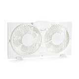Amazon Basics Window Fans for Home Bedroom, Twin Heads, Cooling Airflow, Exhaust, Expandable Side Panel Basic Control, 2 Speeds, 68W, 9 inch, White