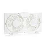 Amazon Basics Twin Window Fan for Home Bedroom, 9 inch, Reversible Airflow, Exhaust Mode, Expandable Side Panels, Width Adjustable, 2 Speeds, Air Circulation, 68W, White