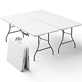 MAKE CHANGES 2 Pack 6ft Folding Table, Foldable Picnic Table Portable Table for Indoor Outdoor Use Heavy Duty Plastic Table Camping Table with Carry Handle for Party, BBQ, White