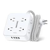 Surge Protector Power Strip - CHCORE 5Ft Braided Extension Cord with 8 Outlets with 4 USB (2 USB C) Charging Ports, Flat Plug Multi Plug Outlet Extender Charging Station for Home Office, ETL, White