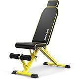 Adjustable Weight Bench,1000 LB Fast Folding Workout Bench for Home Gym Strength Training, Incline Decline Flat Utility Bench Press for Full Body Workout, Upright Storage Yellow Exercise Bench (Yellow)