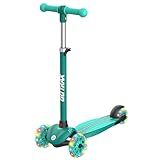Gotrax KS1 Kids Kick Scooter, LED Lighted Wheels and 3 Adjustable Height Handlebars, Lean-to-Steer & Widen Anti-Slip Deck, 3 Wheel Scooter for Boys & Girls Ages 2-8 and up to 110 Lbs (Green)