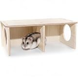 Hamster Peep Tunnel, 2-Chamber Wooden Hamster Hideout, Water-Resistant Platform for Dwarf Hamsters and Small Pets, 8.3" x 4.3" x 3.1"