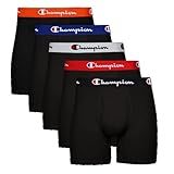 Champion Men’s Boxer Briefs, Cotton Stretch Underwear with Mesh Pouch, Moisture-Wicking, No Ride-Up Fit, Logo Waistband, 5-pack, Black 2, Medium US