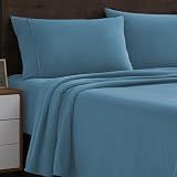 Sweet Home Collection Flannel Sheet Set, Denim Blue Queen, Deep Pocket Soft Brushed Microfiber All-Season Bedding with Fitted Sheet, Flat Sheet & Pillowcase(s)