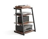 FITUEYES 4-Tier AV Media Stand Corner Shelf for Record Player HiFi, Walnut