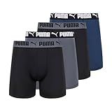 PUMA Men's 4 Pack Active Stretch Boxer Brief, Blue/Black, Large