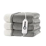 Electric Heated Blanket Full Size 72"x84" – ETL Certified for Safe Overnight, 4 Heat Settings & 10H Auto Off, Dual-Sided Microplush Sherpa for Home Theater Night, Machine washable – Light Gray