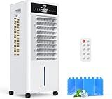 JRD Portable Air Conditioners with 4 Ice Packs, 12H Timer, Top Fill Dual Tank, Evaporative Air Cooler Portable with 4 Modes, 3 Speeds, Mist Function, Quiet Swamp Cooler for Bedroom Office Indoor