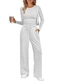 LILLUSORY Lounge Sets for Women Two 2 Piece matching Loungewear Sets Women Winter Clothing 2025 Fall Fashion Travel Airport Outfits Sweatsuits Casual Cute Clothes Oatmeal Grey L