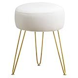 LUE BONA Vanity Stool, White Vanity Stools for Makeup Room, Round Ottoman Foot Stool, Velvet Footrest Vanity Chair for Bathroom Vanity, Bedroom, Living Room, Entryway, Offices