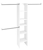 ClosetMaid SuiteSymphony Wood Closet Organizer Starter Kit with Tower and 3 Hang Rods, Shelves, Adjustable, Fits Spaces 4 – 9 ft. Wide, Engineered Wood, Pure White, 16"