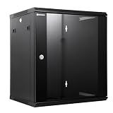 RackPath 12U Wall Mount Network Rack Cabinet – Quiet Cooling Fan, Locking Glass Door, 17.7" Deep (450mm), Removable Locking Side Panels, Fits 19" IT & A/V Equipment