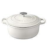 EDGING CASTING Dutch Ovens Enameled Cast Iron Covered 5.5 Quart Dutch Oven with Dual Handle for Bread Baking, White