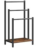 HOOBRO Free Standing Towel Rack, 3 Tier Blanket Rack, Blanket Holder for Bathroom, 16.9" L x 11" W x 31.9" H, Industrial Metal Drying and Display Rack with Shelf, Rustic Brown and Black BF03LB01