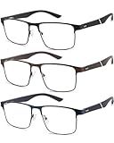 Babrvma 3 Pack Reading Glasses for Men 1.5+, Blue Light Blocking Readers with Spring Hinge, Metal Frame Anti Glare/UV(1.50)