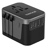 Universal Travel Adapter, VINTAR International Power Adapter with 6A 3 USB C and 2 USB Ports, All in One Travel Essentials Plug Adapter, Worldwide Outlet Converter for Europe UK USA AUS(Type C/G/A/I)