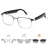 Bluetooth Audio Smart Glasses, Blue Light Glasses for Women Men, Remote Shooting, Open Ear Sound Mic & Speakers, Magnetic Charging, Color-Changing Polarized Sunglasses Lenses, Voice Assistant(GS06S)