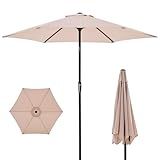 OLIXIS 7.5ft Patio Umbrella with Tilt and Crank Button & 8 Sturdy Ribs Waterproof, Patio Table Umbrella Perfect for Poolside, Terrace, Beach and Outdoor Restaurant, Beige