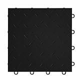 IncStores Nitro Snap-Together Garage Flooring Tiles, 12"x12" Non-Slip Interlocking Plastic Floor Tiles, Garage Organization, Workshops & Trailers, Diamond Pattern (Midnight Black, 24 Tiles (24 Sq/Ft))