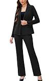 Women's 2 Piece Suits Business Casual Outfits Long Sleeve Solid Blazer with Pants Professional Office Work Sets Black