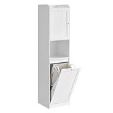 VASAGLE Tall Storage Cabinet, Storage Unit with Removable Laundry Basket, Compartment and Cabinet, for Bathroom, Living Room, 15.8 x 15.8 x 66.9 Inches, Cloud White UBBC761W01