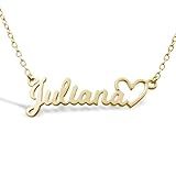 PicturesOnGold.com 14K Yellow Gold Plated Personalized Script Name Necklace with Open Heart Custom Name Necklace Jewelry Gifts for Men & Women with any Name or Word - Chain Included