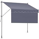VEVOR Patio Awning Retractable, 118" Outdoor Manual Retractable Awning Sunshade Shelter, Adjustable Patio Door Window Awning Canopy with 39" Sun Shade Curtain for Backyard, Garden, Balcony, Dark Gray