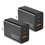 [2-Pack] USB C Wall Charger 3-Port,100W GaN Multiport Fast Charging Charger Block, PD+QC Power Adapter Plug for iPhone 17 Air/16/15/14/13/Pro Max/XS/XR, MacBook Pro/Air,iPad, Samsung S25/S24, and More