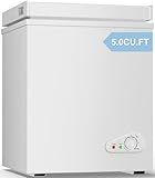 TABU 5.0 Cubic Feet Chest Freezer, Compact Freestanding Deep Freezer with 7 Level Adjustable Thermostat & Removable Basket,Top Opening, Low Noise(White, 5.0 Cu.Ft.)