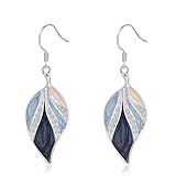 Big Blue Leaf Silver Dangle Earrings for Women Boho Earrings Drop with Light Blue and Beige Bohemian Tropical Style Plant Dangling for Gift