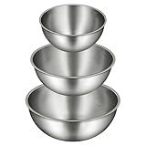 Gronivex Stainless Steel Mixing Bowls Set of 3 (1.5, 2.2, 3.4 Qt) - Food Grade 304, Nesting Design, Dishwasher Safe for Baking, Salad Prep & Cooking