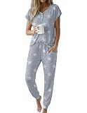 Ekouaer Viscose from Bamboo Women's Cooling Pajama Sets Grey Star S