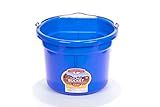 Little Giant® Flat Back Plastic Animal Feed Bucket | Animal Feed Bucket with Metal Handle | Horse Stall Feeding and Watering Supplies (Blue, 8 Quart)