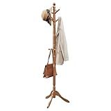 VASAGLE Solid Wood Coat Rack and Stand, Free Standing Hall Coat Tree with 10 Hooks for Hats, Bags, Purses, for Entryway, Hallway, Rubberwood, Caramel Brown URCR03WN