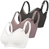 Gailife 3 Pack Nursing Bras for Breastfeeding Seamless V Neck Mesh Maternity Bra Comfort Pregnancy Sleep Bralette - L, Black/Grey/White