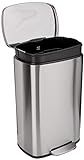 Amazon Basics Smudge Resistant Rectangular Trash Can With Soft-Close Foot Pedal, Brushed Stainless Steel, 50L/13.2 Gal, 16.7x14.7x25.9 in, Satin Nickel Finish