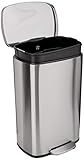 Amazon Basics Smudge Resistant Rectangular Trash Can With Soft-Close Foot Pedal, Brushed Stainless Steel, 50L/13.2 Gal, 16.7x14.7x25.9 in, Satin Nickel Finish