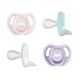 Tommee Tippee Ultra-Light Silicone Pacifier, 0-6 Months, Symmetrical One-Piece Design, BPA-Free Silicone Binkies, Pink/Purple/Green, Pack of 4