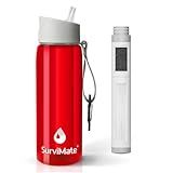 SurviMate 5-Stage 0.01μm Ultra-Filtration Filtered Water Bottle, BPA-Free Material, NSF/ANSI 42&372 Certified, Portable Water Filter Bottle for Survival, Camping, Hiking, and Emergency Use